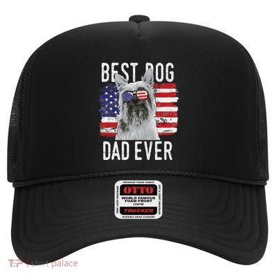 American Flag Best Dog Dad Ever Silky Terriers Usa High Crown Mesh Back Trucker Hat
