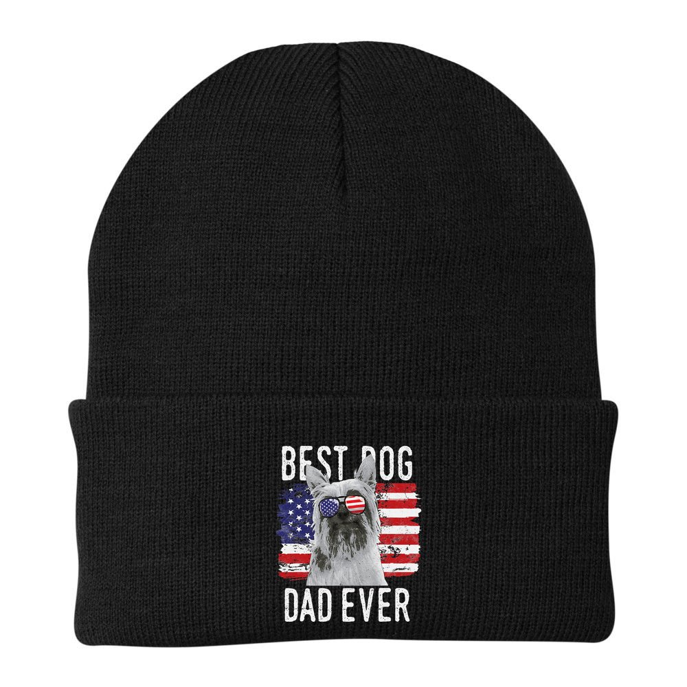 American Flag Best Dog Dad Ever Silky Terriers Usa Beanie