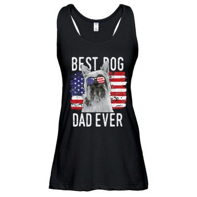 American Flag Best Dog Dad Ever Silky Terriers Usa Ladies Essential Flowy Tank