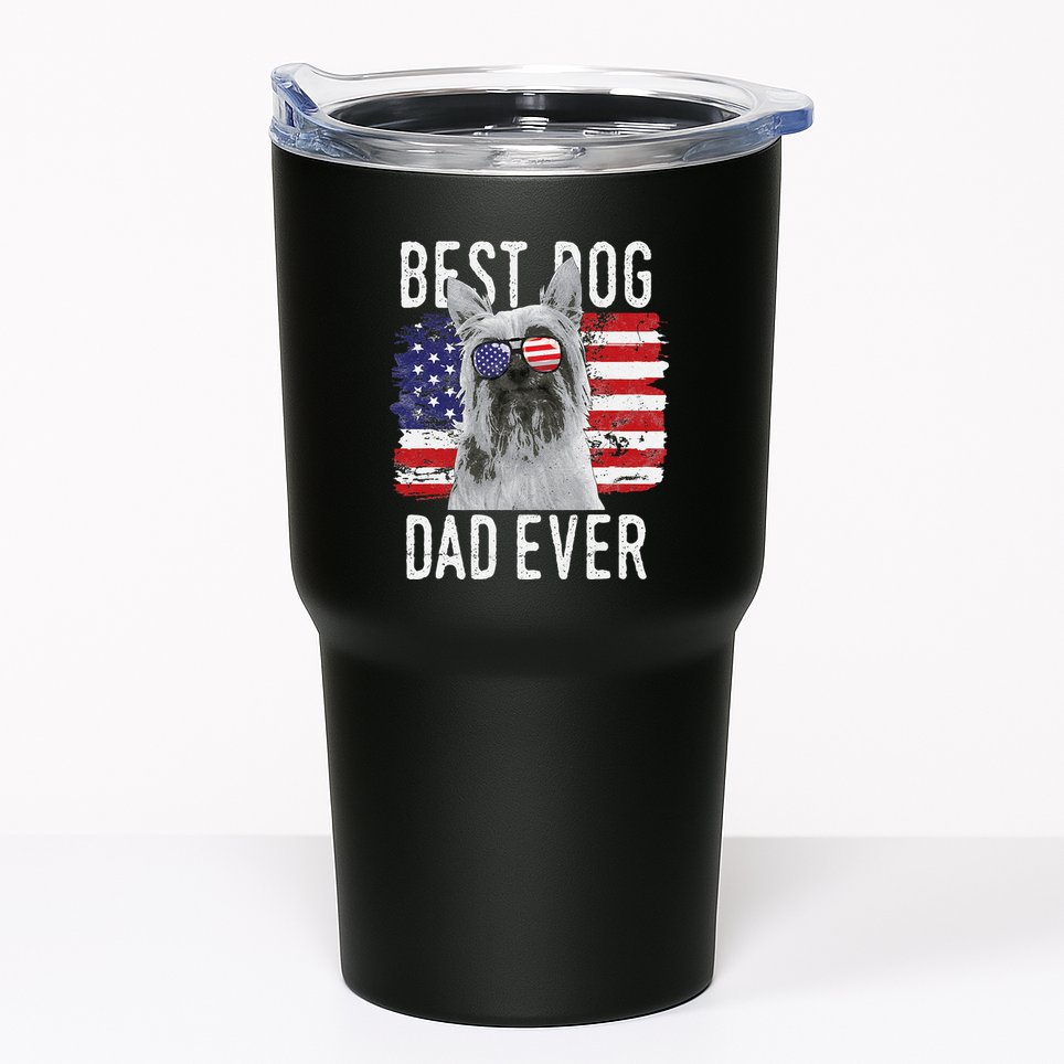 American Flag Best Dog Dad Ever Silky Terriers Usa Tumbler