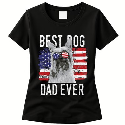 American Flag Best Dog Dad Ever Silky Terriers Usa Womens T-Shirt