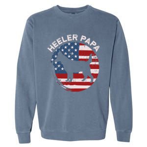 American Flag Blue Heeler Papa Red Australian Cattle Dog Dad Garment-Dyed Sweatshirt