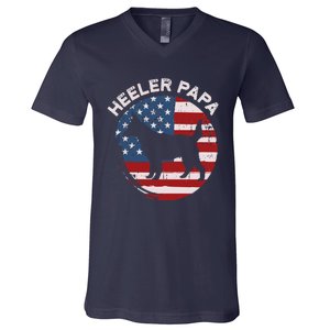 American Flag Blue Heeler Papa Red Australian Cattle Dog Dad V-Neck T-Shirt