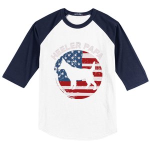 American Flag Blue Heeler Papa Red Australian Cattle Dog Dad Baseball Sleeve Shirt