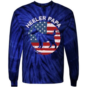 American Flag Blue Heeler Papa Red Australian Cattle Dog Dad Tie-Dye Long Sleeve Shirt