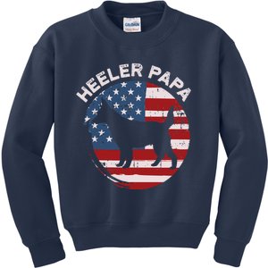 American Flag Blue Heeler Papa Red Australian Cattle Dog Dad Kids Sweatshirt