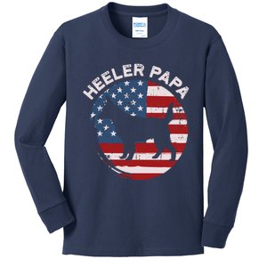 American Flag Blue Heeler Papa Red Australian Cattle Dog Dad Kids Long Sleeve Shirt