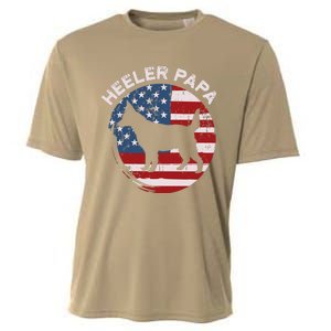 American Flag Blue Heeler Papa Red Australian Cattle Dog Dad Cooling Performance Crew T-Shirt