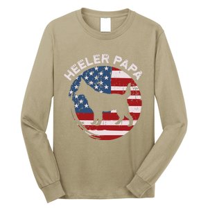 American Flag Blue Heeler Papa Red Australian Cattle Dog Dad Long Sleeve Shirt