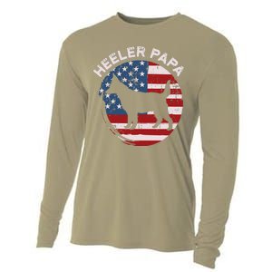 American Flag Blue Heeler Papa Red Australian Cattle Dog Dad Cooling Performance Long Sleeve Crew