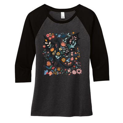 Abraxos Fantasy Bookish Floral Abraxos Women's Tri-Blend 3/4-Sleeve Raglan Shirt