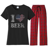 American Flag Beer 4th Of July Usa Women's Flannel Pajama Set