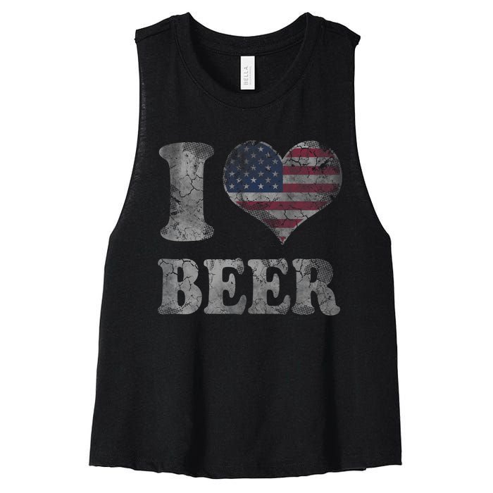 American Flag Beer 4th Of July Usa Women's Racerback Cropped Tank