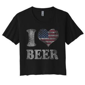 American Flag Beer 4th Of July Usa Women's Crop Top Tee