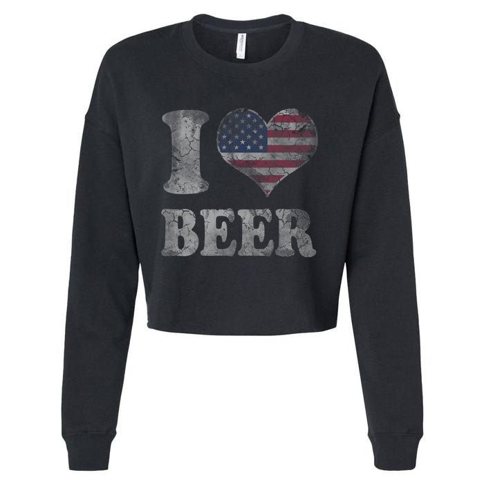 American Flag Beer 4th Of July Usa Cropped Pullover Crew