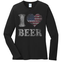 American Flag Beer 4th Of July Usa Ladies Long Sleeve Shirt