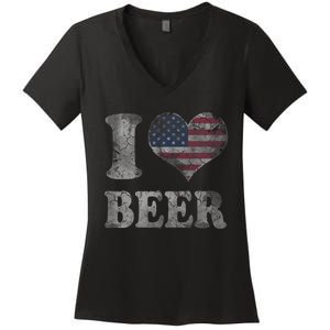 American Flag Beer 4th Of July Usa Women's V-Neck T-Shirt