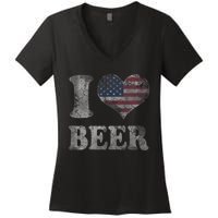 American Flag Beer 4th Of July Usa Women's V-Neck T-Shirt