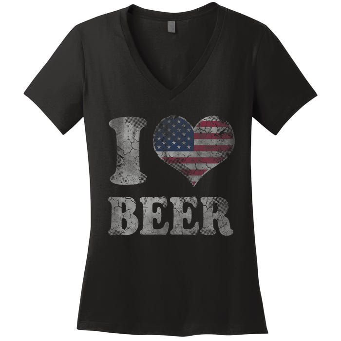 American Flag Beer 4th Of July Usa Women's V-Neck T-Shirt