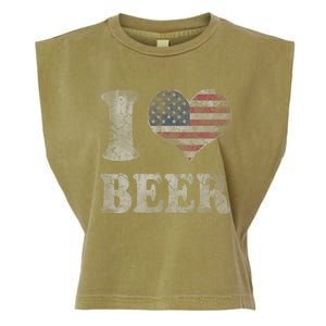 American Flag Beer 4th Of July Usa Garment-Dyed Women's Muscle Tee