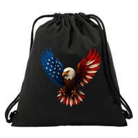 American Flag Bald Eagle Patriotic Eagle 4th Of July USA  Drawstring Bag