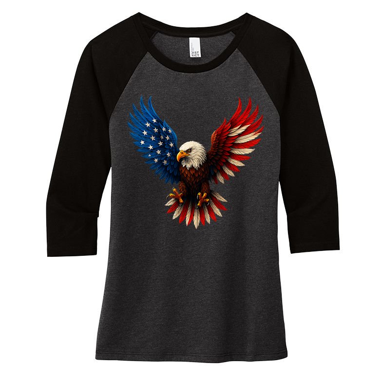 American Flag Bald Eagle Patriotic Eagle 4th Of July USA  Women's Tri-Blend 3/4-Sleeve Raglan Shirt