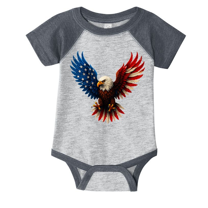 American Flag Bald Eagle Patriotic Eagle 4th Of July USA  Infant Baby Jersey Bodysuit