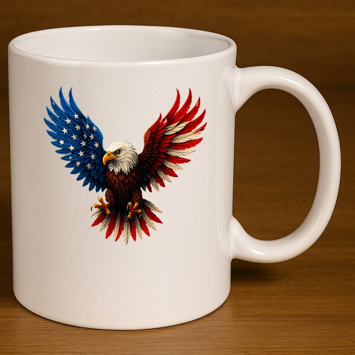 American Flag Bald Eagle Patriotic Eagle 4th Of July USA  11oz C Handle Ceramic Mug