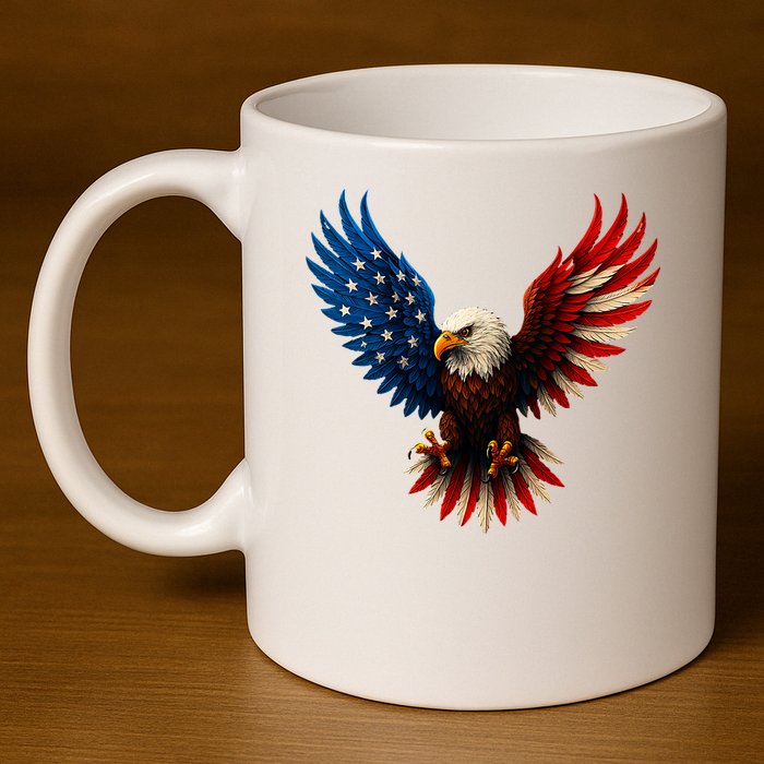 American Flag Bald Eagle Patriotic Eagle 4th Of July USA  11oz C Handle Ceramic Mug