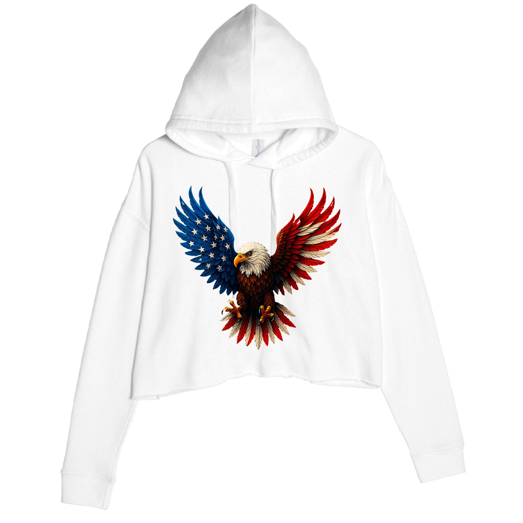 American Flag Bald Eagle Patriotic Eagle 4th Of July USA  Crop Fleece Hoodie