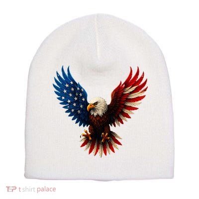 American Flag Bald Eagle Patriotic Eagle 4th Of July USA  Short Acrylic Beanie