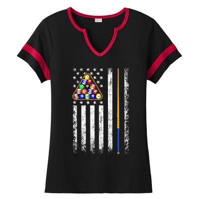 American Flag Billiard Vintage Pool Player Men Women Ladies Halftime Notch Neck Tee