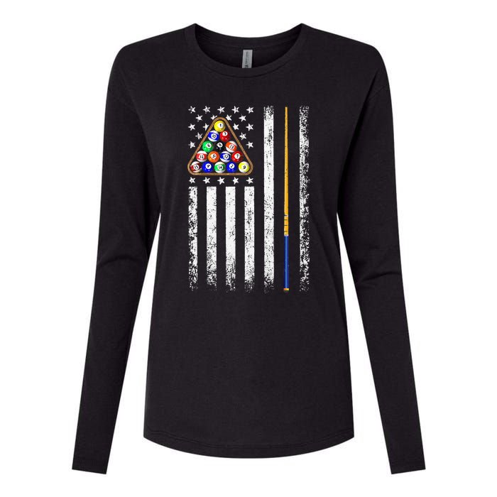 American Flag Billiard Vintage Pool Player Men Women Womens Cotton Relaxed Long Sleeve T-Shirt