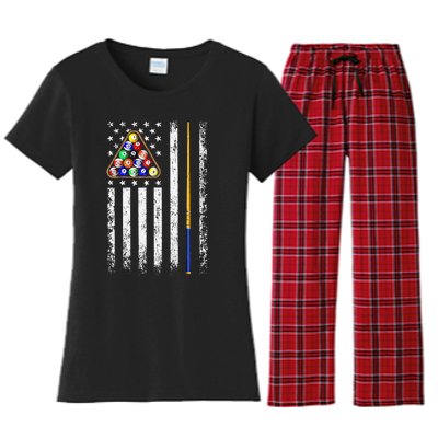 American Flag Billiard Vintage Pool Player Men Women Women's Flannel Pajama Set