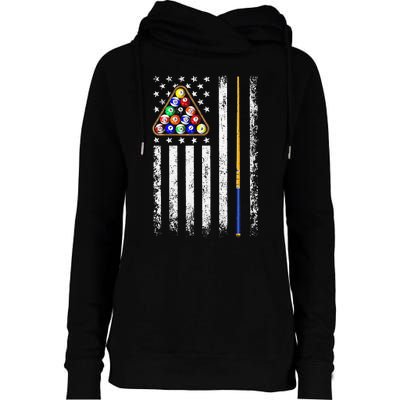 American Flag Billiard Vintage Pool Player Men Women Womens Funnel Neck Pullover Hood