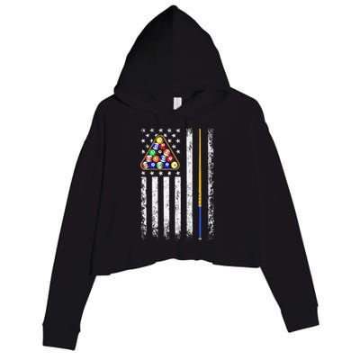 American Flag Billiard Vintage Pool Player Men Women Crop Fleece Hoodie