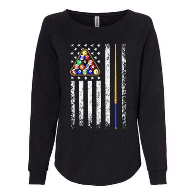 American Flag Billiard Vintage Pool Player Men Women Womens California Wash Sweatshirt