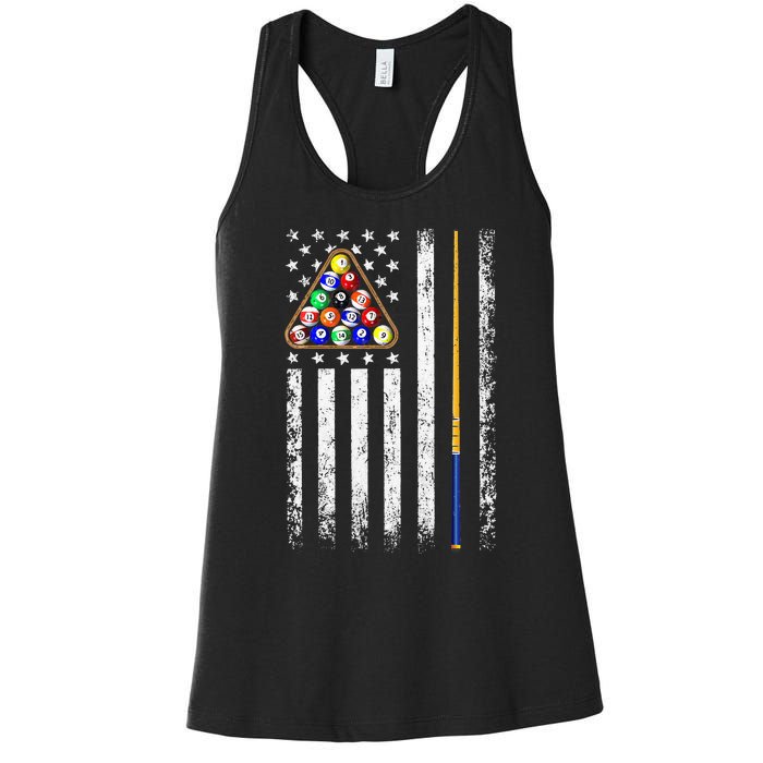 American Flag Billiard Vintage Pool Player Men Women Women's Racerback Tank