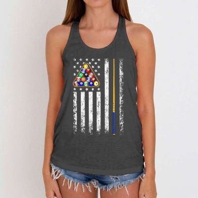 American Flag Billiard Vintage Pool Player Men Women Women's Knotted Racerback Tank