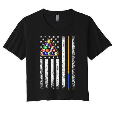 American Flag Billiard Vintage Pool Player Men Women Women's Crop Top Tee