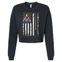 American Flag Billiard Vintage Pool Player Men Women Cropped Pullover Crew