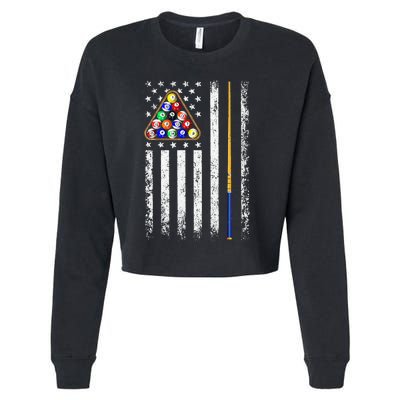 American Flag Billiard Vintage Pool Player Men Women Cropped Pullover Crew