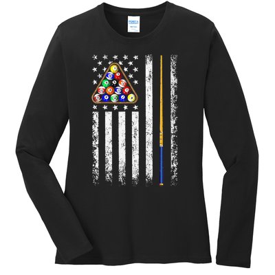 American Flag Billiard Vintage Pool Player Men Women Ladies Long Sleeve Shirt