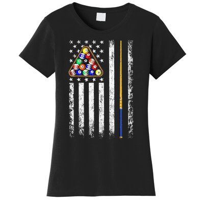 American Flag Billiard Vintage Pool Player Men Women Women's T-Shirt