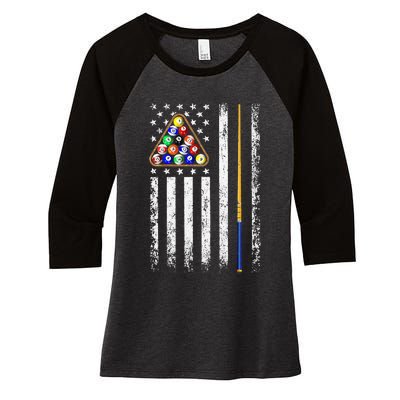 American Flag Billiard Vintage Pool Player Men Women Women's Tri-Blend 3/4-Sleeve Raglan Shirt