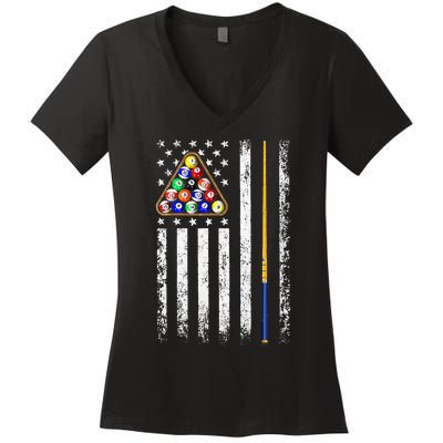 American Flag Billiard Vintage Pool Player Men Women Women's V-Neck T-Shirt