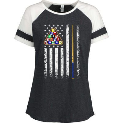 American Flag Billiard Vintage Pool Player Men Women Enza Ladies Jersey Colorblock Tee