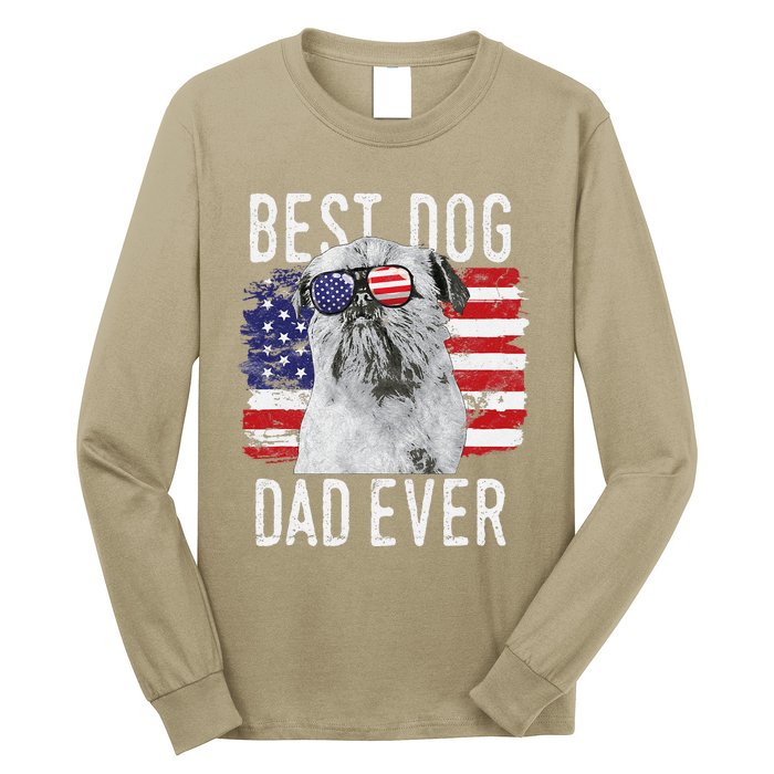 American Flag Best Dog Dad Ever Brussels Griffon Usa Long Sleeve Shirt