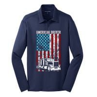 American Flag Big Rig Semitrailer Truck Driver Gift Silk Touch Performance Long Sleeve Polo