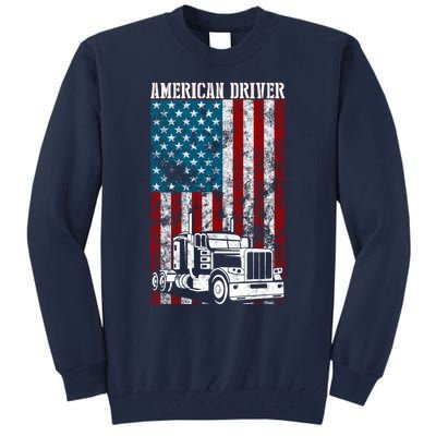 American Flag Big Rig Semitrailer Truck Driver Gift Tall Sweatshirt